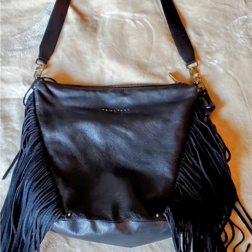 Black Fringe Leather Shoulder Bag